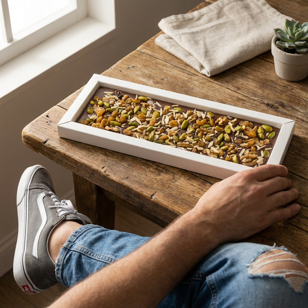 Tavoletta di cioccolato al latte Fantasy 375 g con pezzi di noci, pistacchi, mandorle e uvetta