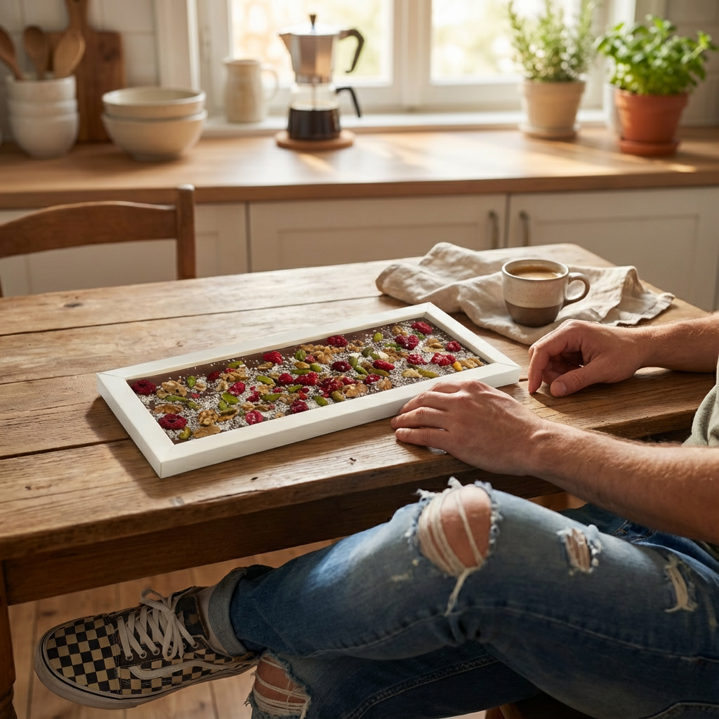 Tavoletta di cioccolato al latte Fantasy 375 gr con pezzi di noci, pistacchi, lamponi e cocco