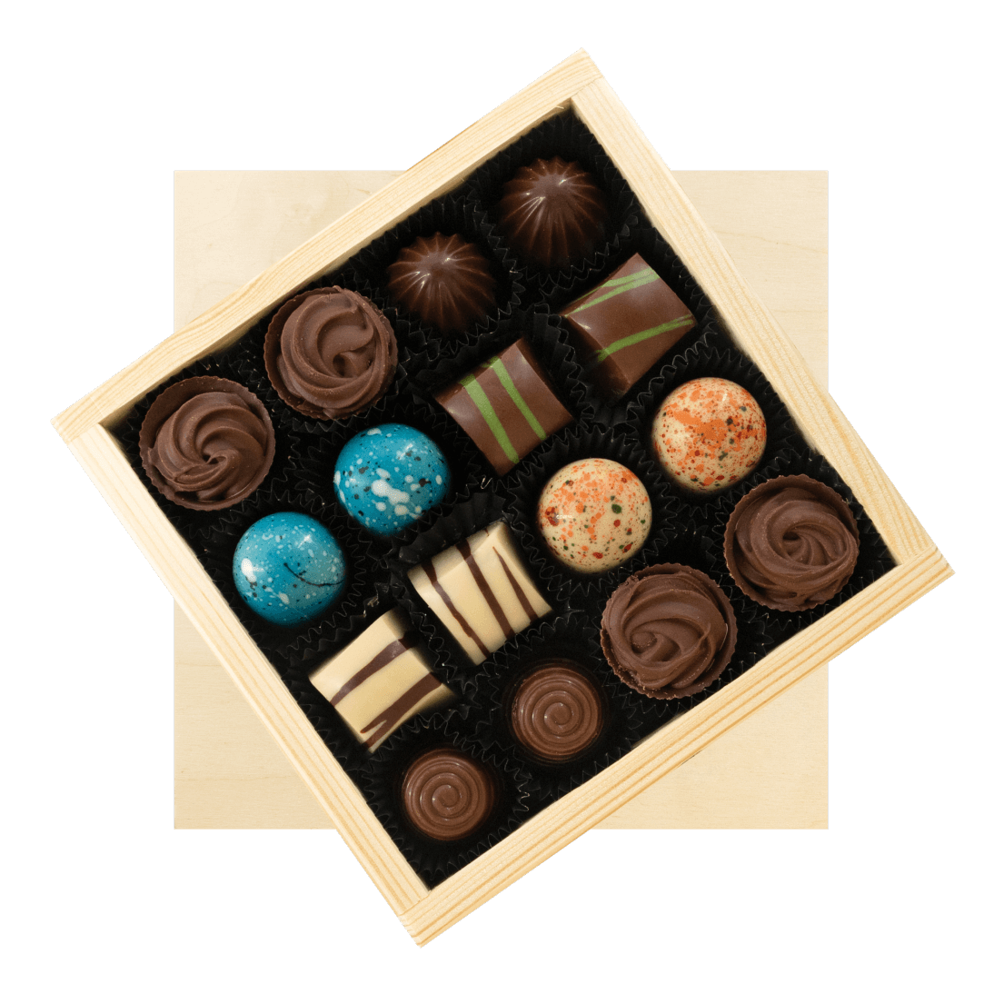 Scatola regalo in legno con 16 praline