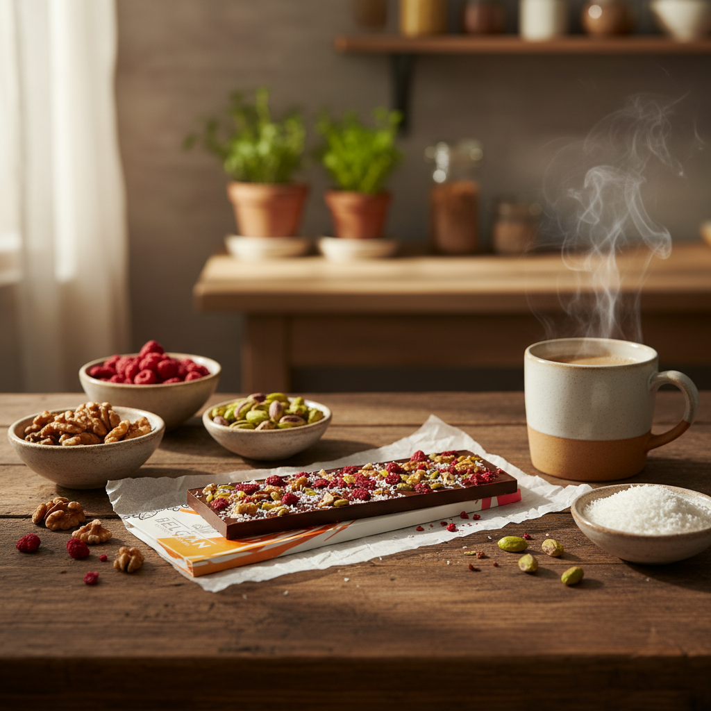 Tavoletta di cioccolato al latte Fantasy 375 gr con pezzi di noci, pistacchi, lamponi e cocco