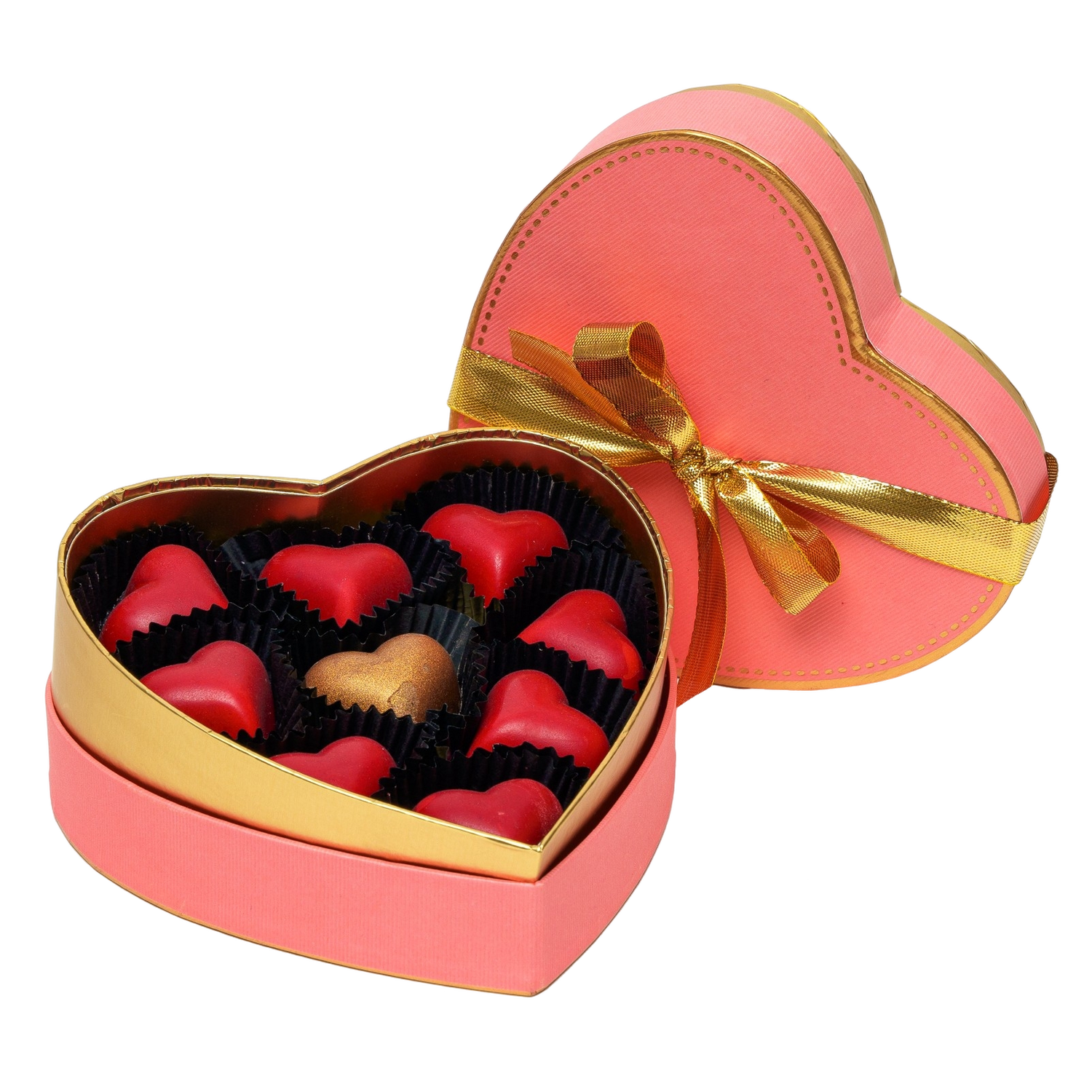 Scatola di 9 praline belghe con cuore rosa 135g