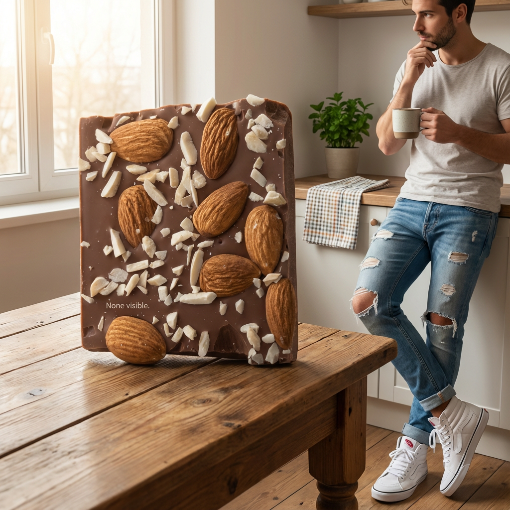 Tavolette spezzate di cioccolato al latte con mandorle