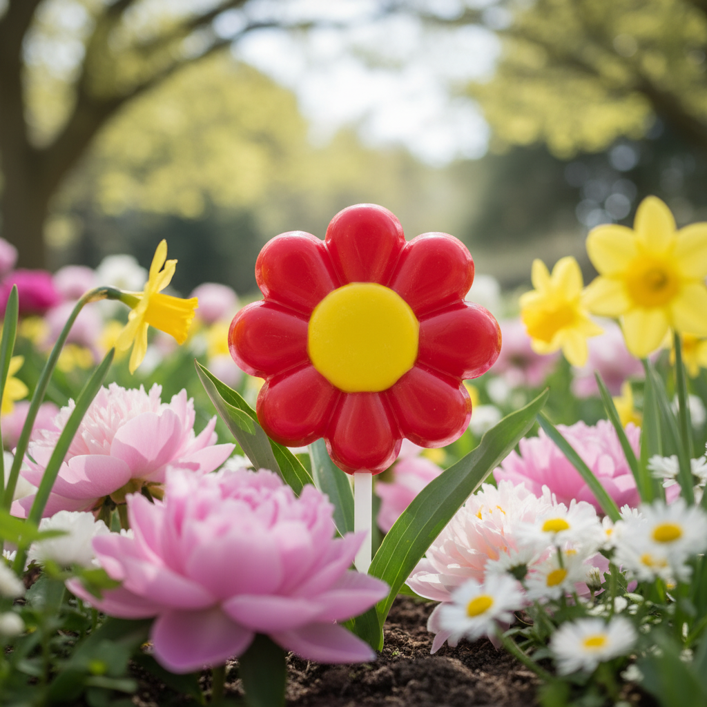 Lecca-lecca al cioccolato bianco e fiori rossi 20g