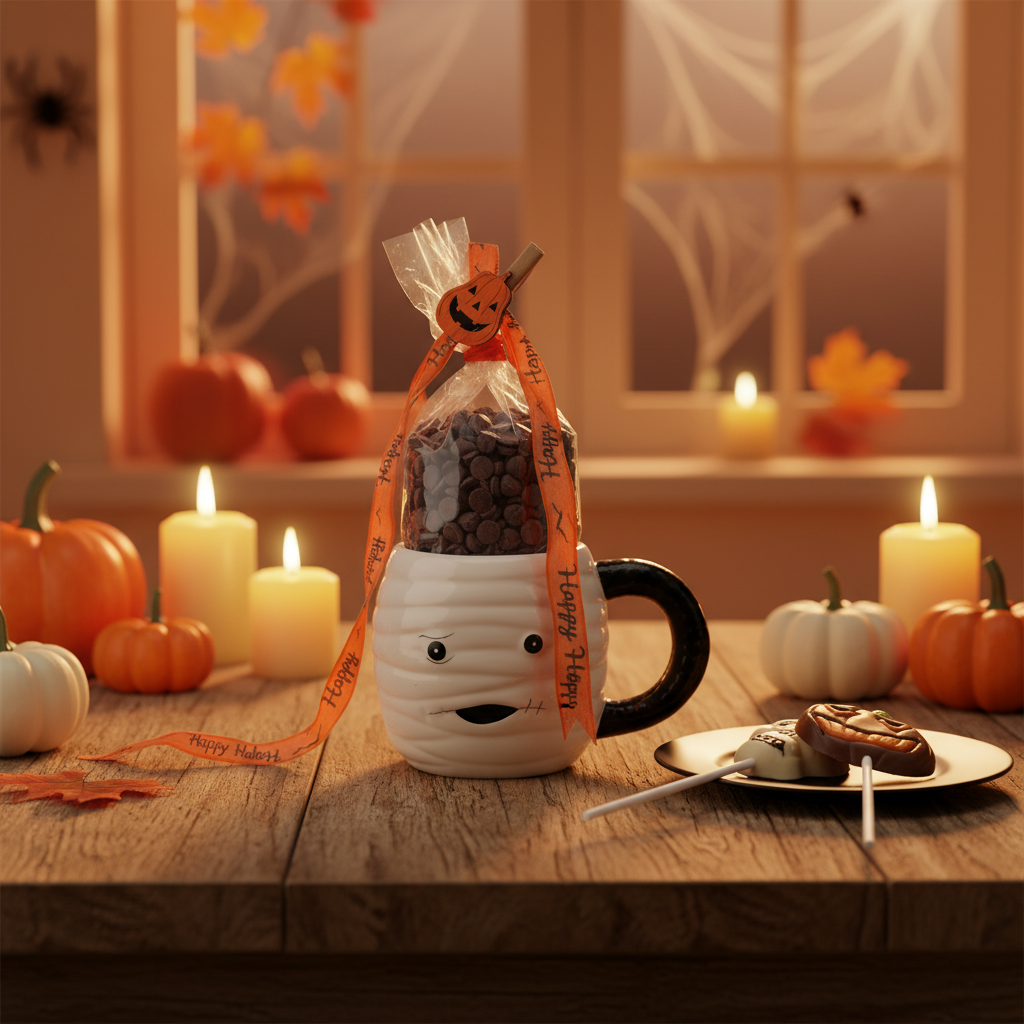 Gocce di cioccolato fondente in tazza con lecca-lecca