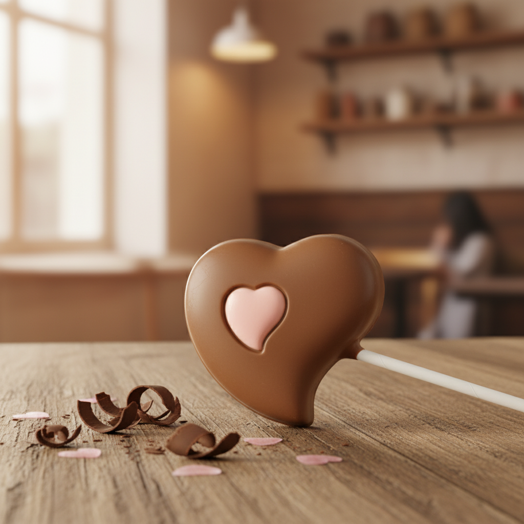 Lecca-lecca al cioccolato al latte con cuore rosa 25g