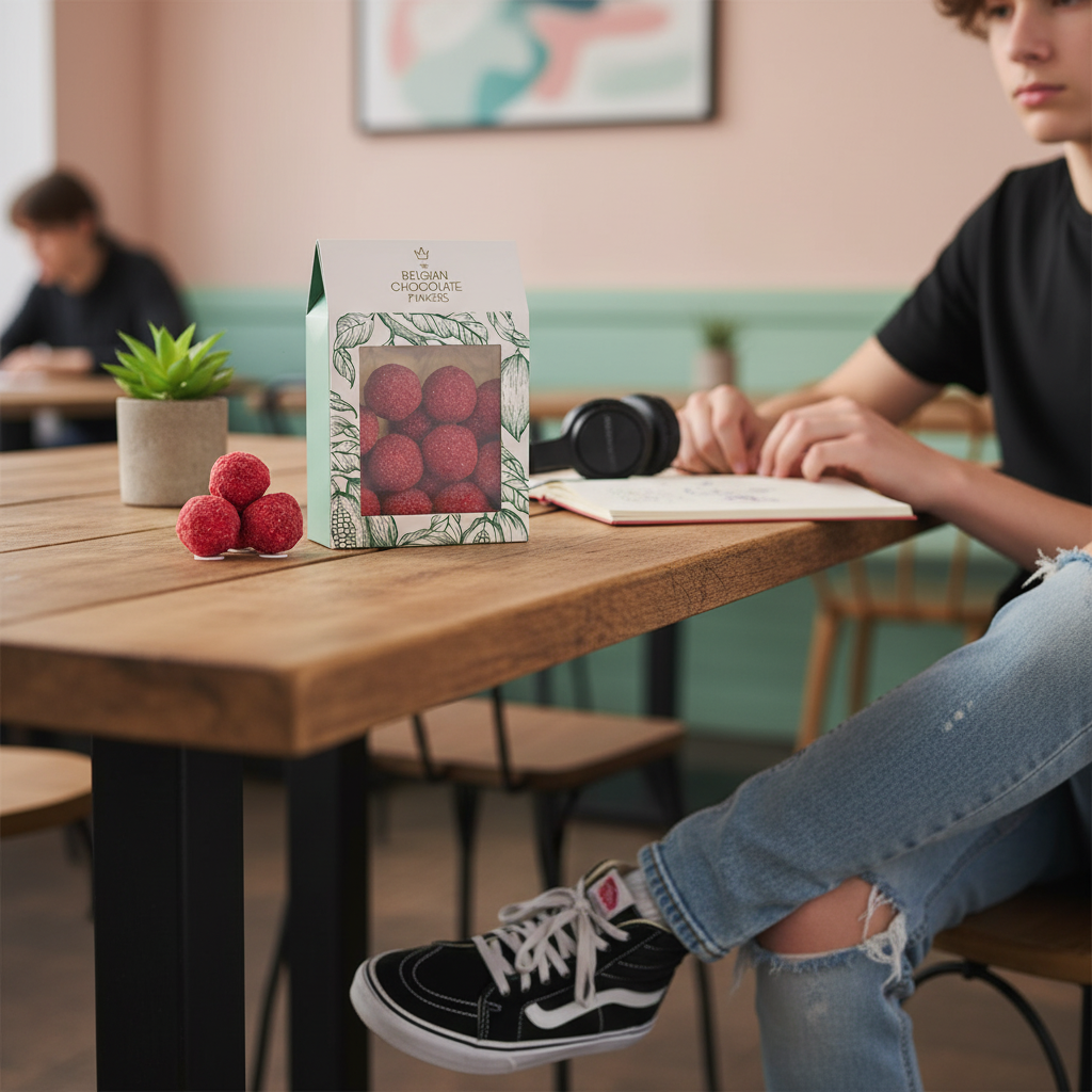 Sacchetto di tartufi belgi con copertura di lamponi 160g