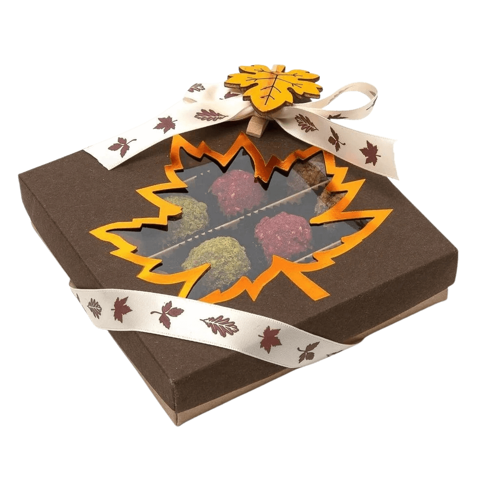 Mix di tartufi belgi autunnali in una confezione regalo marrone scuro
