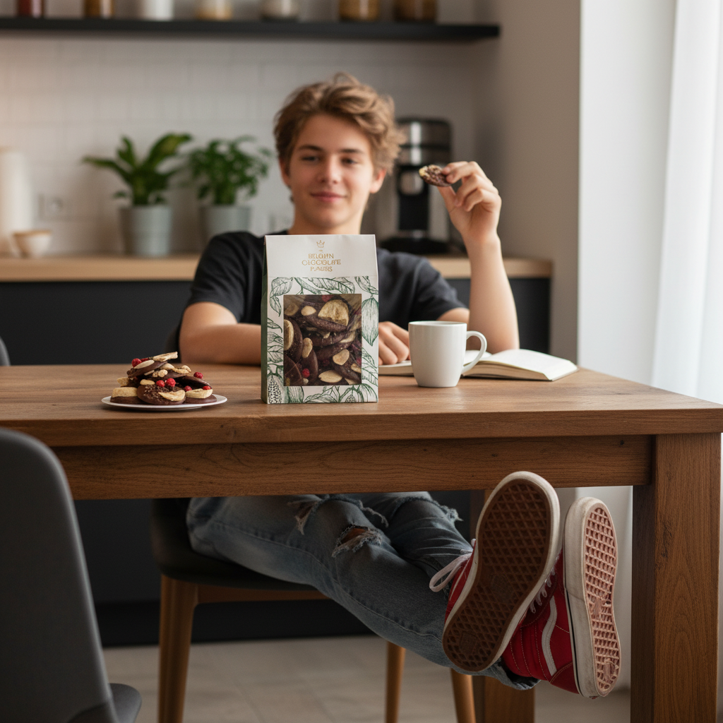 Mendiants al cioccolato al latte con pezzetti di banana, mandorle e noci pecan