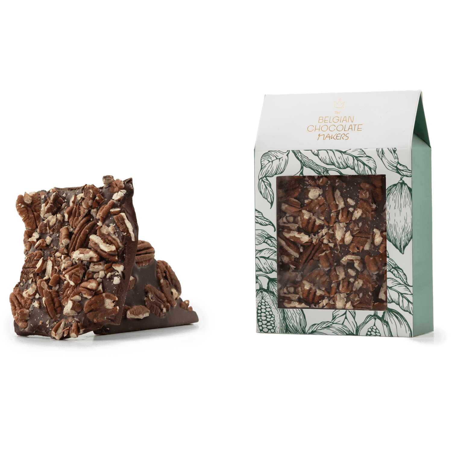 Tavolette spezzate di cioccolato fondente con noci pecan