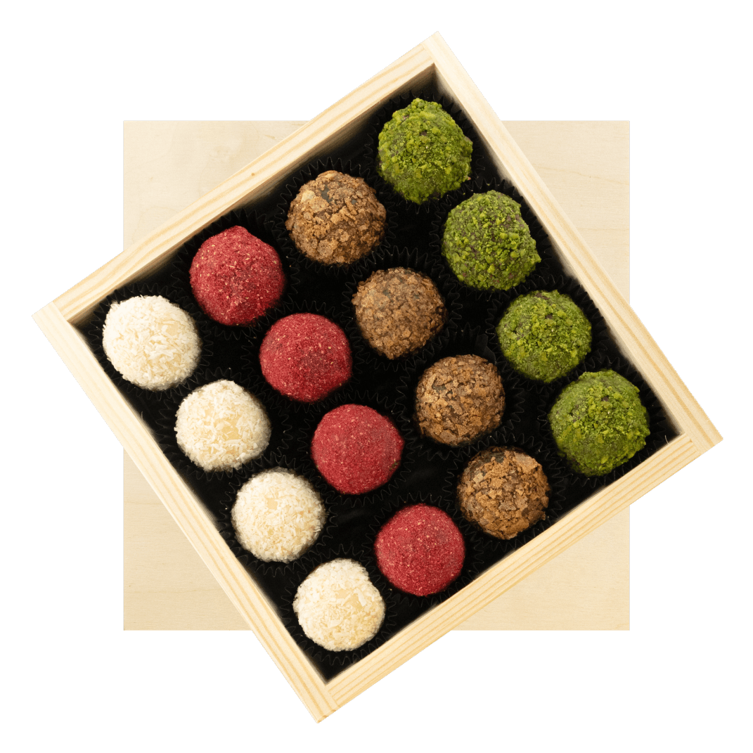 Scatola regalo in legno con 16 tartufi