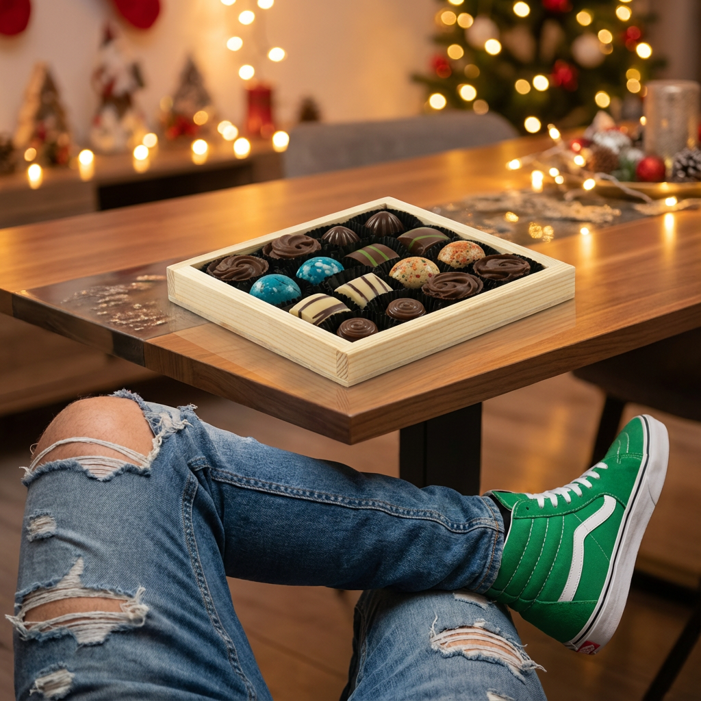 Scatola regalo in legno con 16 praline