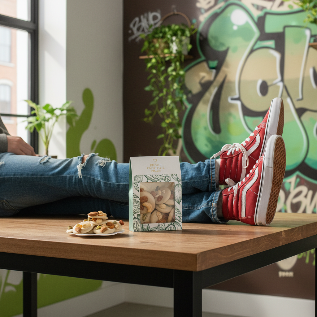 Mendiants al cioccolato bianco con pezzetti di pistacchio, mandorla, uvetta e anacardi