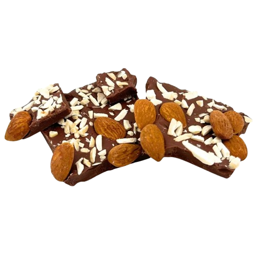 Tavolette spezzate di cioccolato al latte con mandorle