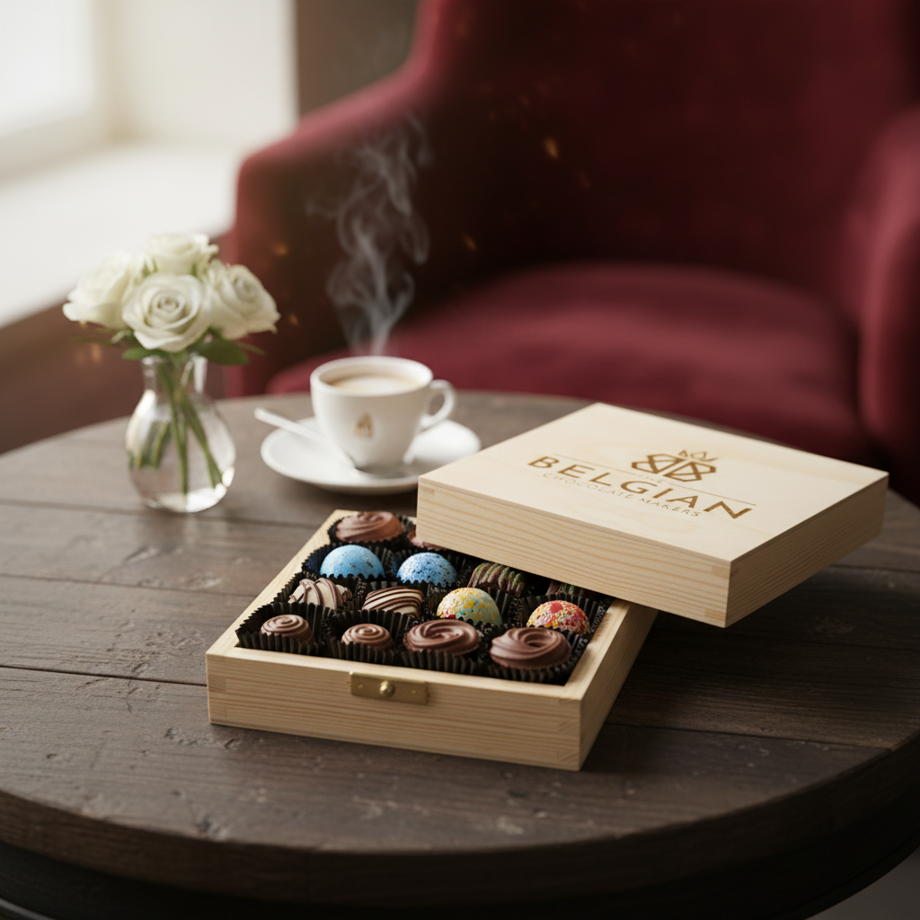 Scatola regalo in legno con 16 praline