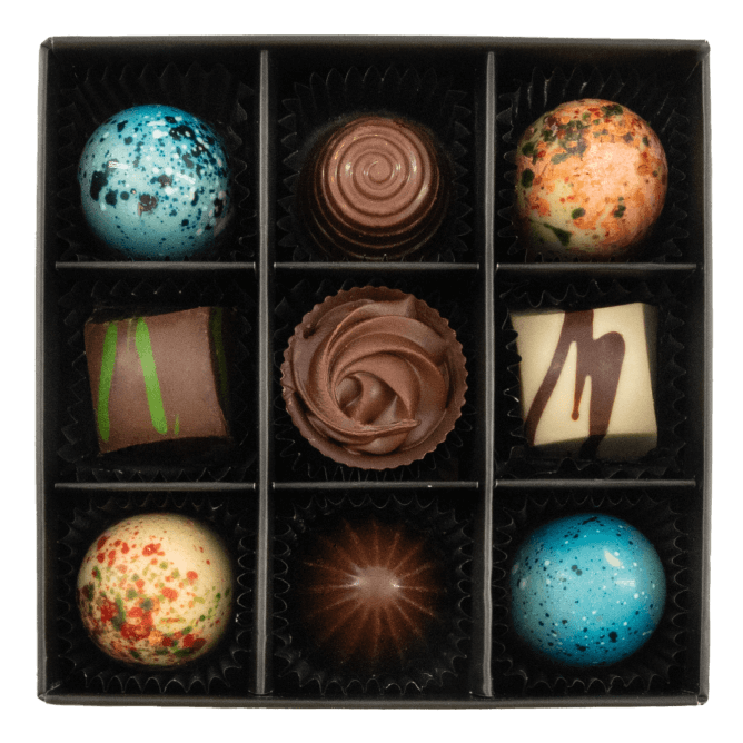 Scatola di 9 praline al cioccolato Black Temptation 135g