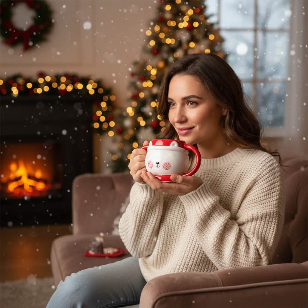 Gocce di cioccolato al latte in tazza con orsetto natalizio 200g